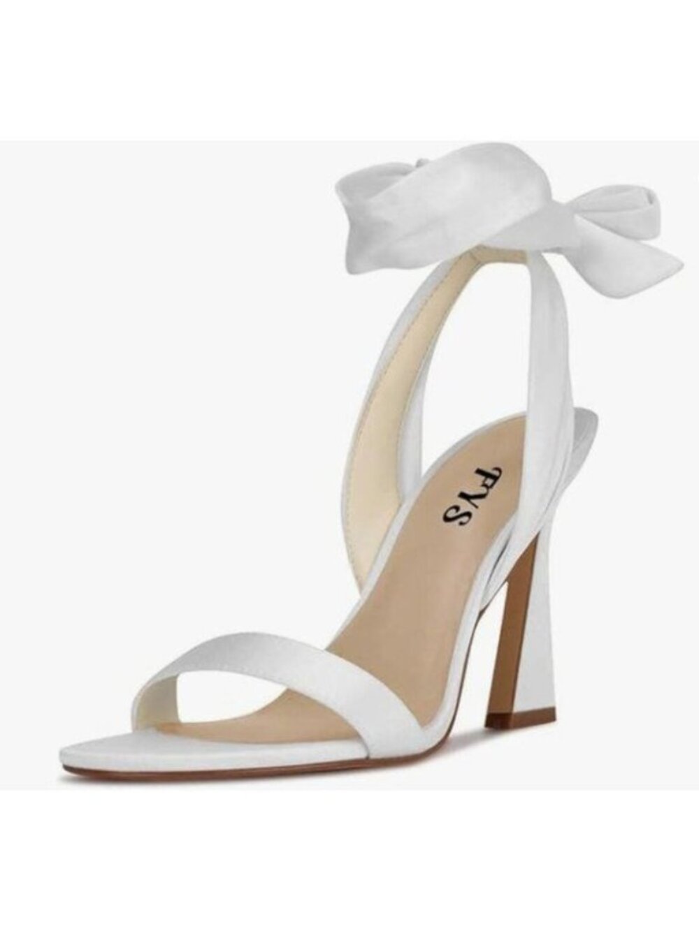 FYS White Open Toe Spool High Heel Satin Lace up Ankle Strap Strappy Tie Sandals